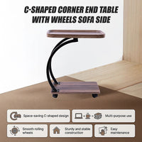 C-Shaped Corner End Table with Wheels Sofa Side