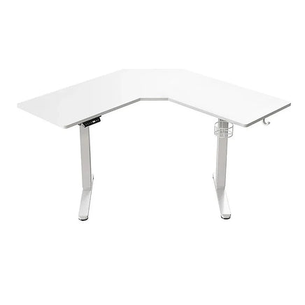 Sit Stand Corner Desk L Shaped Height Adjustable Electric Motorised Computer Table White for Home Office Gaming