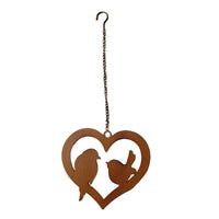 Hanging Rust Heart w Lovebirds On Chain 20cm