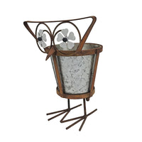 Arty Owl w Galvanised Pot Planter 23cm