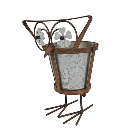 Arty Owl w Galvanised Pot Planter 23cm