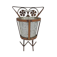 Arty Owl w Galvanised Pot Planter 23cm