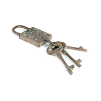 Antique Lock w 3 Keys on Ring 31cm
