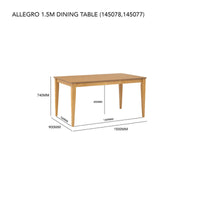 ALLEGRO Dining Table + 4x MESI Dining Chair + MESI Bench - 6 Piece Dining Set - Natural