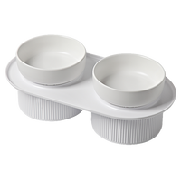 Ribbed Ceramic Double Pet Bowl 3pc Set - Emerald
