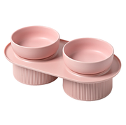 Ribbed Ceramic Double Pet Bowl 3pc Set - Pink