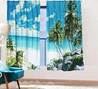 Sea View 3D Printing Blockout Curtains 2x128x160cm PINCH PLEAT Fabric Seascape