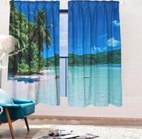 Sea View 3D Printing Blockout Curtains 2x127x160cm PINCH PLEAT Fabric Seascape