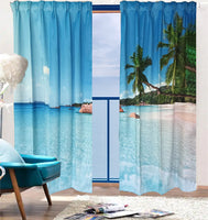 Sea View 3D Printing Blockout Curtains 260x213cm PINCH PLEAT Fabric Seascape