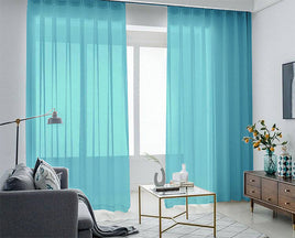 2 Sheer Voile Curtains 544cm x 230cm Drop+Hooks Pinch Pleat  + Hooks, Lake Blue