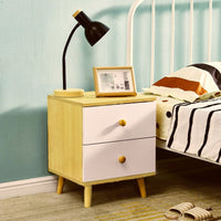 NNECN Wooden Bedside Cabinet with Two Drawers and Sturdy Legs