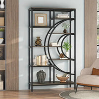 NNETMLT 8-Tier 71-Inch Industrial Geometric Bookcase with Metal Frame