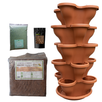 Single 5 Tier Large Verandah Planter Garden Kit (Inc Coir, A & B Nutrient and Bardee Superfly Organic Booster) - Terracotta