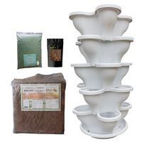 Single 5 Tier Large Verandah Planter Garden Kit (Inc Coir, A & B Nutrient and Bardee Superfly Organic Booster) - Stone White