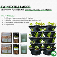 Twin 5 Tier Extra Large Verandah Planter Garden Kit (Inc Coir, A & B Nutrient and Bardee Superfly Organic Booster)  - Charcoal