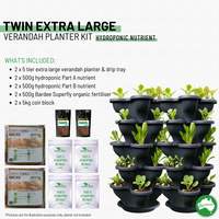 Twin 5 Tier Extra Large Verandah Planter Garden Kit (Inc Coir, A & B Nutrient and Bardee Superfly Organic Booster)  - Charcoal