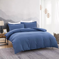 100% cotton Premium Doona Duvet Quilt Cover Set with Soft Pillowcases - Blue-King