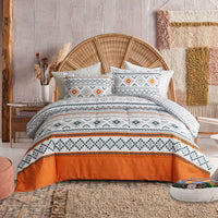 Boho Comforter Set, Queen Size, Reversible Orange Geometric 3-Piece Bedding Collection