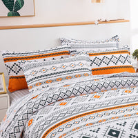 Boho Comforter Set, King Size, Reversible Orange Geometric 3-Piece Bedding Collection