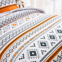 Boho Comforter Set, King Size, Reversible Orange Geometric 3-Piece Bedding Collection