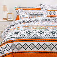 Boho Comforter Set, King Size, Reversible Orange Geometric 3-Piece Bedding Collection