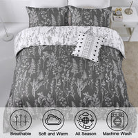 Floral Comforter Set, King Size, Black White Floral Pattern Reversible Bedding