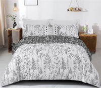 Floral Comforter Set, King Size, Black White Floral Pattern Reversible Bedding