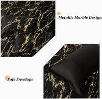 Black Gold Metallic Marble Comforter Set, King Size, Foil Print Glitter 3-Piece Bedding