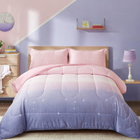 Girls Comforter Set, Queen Size, Ombre Pink Purple Rainbow 3-Piece Bedding Collection