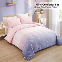 Girls Comforter Set, Queen Size, Ombre Pink Purple Rainbow 3-Piece Bedding Collection