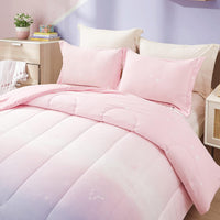 Girls Comforter Set, Queen Size, Ombre Pink Purple Rainbow 3-Piece Bedding Collection