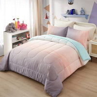 Girls Comforter Set, King Size, Ombre Blue Pink Rainbow 3-Piece Bedding Collection