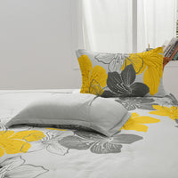 Floral Comforter Set, King Size, Yellow Floral 3-Piece Bedding, Lightweight Microfiber