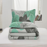 Floral Comforter Set, King Size, Green Floral 3-Piece Bedding, Lightweight Microfiber