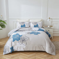 Floral Comforter Set, King Size, Blue Floral 3-Piece Bedding, Soft Microfiber for All Seasons