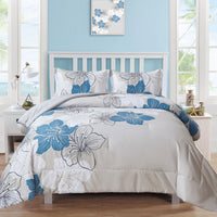 Floral Comforter Set, King Size, Blue Floral 3-Piece Bedding, Soft Microfiber for All Seasons