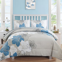 Floral Comforter Set, King Size, Blue Floral 3-Piece Bedding, Soft Microfiber for All Seasons