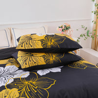 King Comforter Set, Black/Gold Floral 3-Piece Bedding, Soft Microfiber for All Seasons