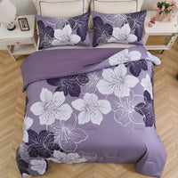 King Comforter Set, Dark Purple Floral 3-Piece Bedding, Soft Microfiber for All Seasons