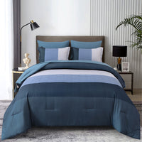 Navy Blue Comforter Set, King Size, Striped 3-Piece Bedding Collection