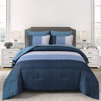 Navy Blue Comforter Set, King Size, Striped 3-Piece Bedding Collection