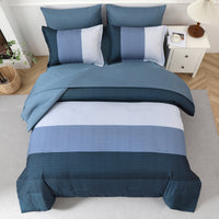 Navy Blue Comforter Set, King Size, Striped 3-Piece Bedding Collection