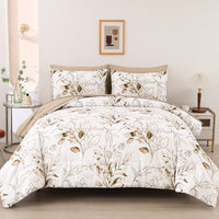 Soft Floral Leaf Comforter Set, King Size, Plush Quilted Bedding with Pillowcases