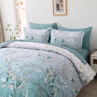 Soft Floral Leaf Comforter Set, King Size, Quilted Cozy Bedding with Pillowcases