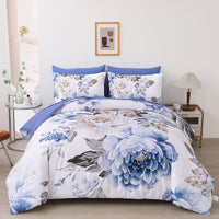 Plush Floral Comforter Set, King Size, Winter Quilted Bedding with Pillowcases