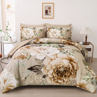 Cozy Floral Comforter Set, King Size, Quilted Warm Bedding with Pillowcases