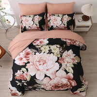 Soft Floral Comforter Set, King Size, Quilted Warm Bedding with Pillowcases