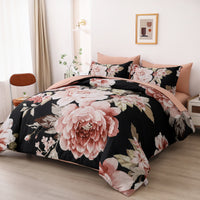 Soft Floral Comforter Set, King Size, Quilted Warm Bedding with Pillowcases