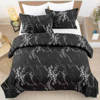 King Black Marble Comforter Set, Printed Bedding for All Seasons, Soft Microfiber 3-Piece