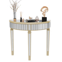 Heavy Duty Glossy Mirrored Makeup Vanity Table Semi-Circle Narrow Console Table